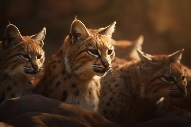 Un groupe de lynx est sur un rocher dans le désert.