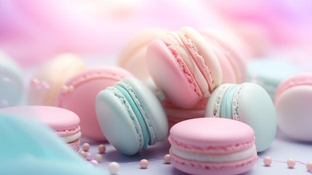 un groupe de macarons colorés