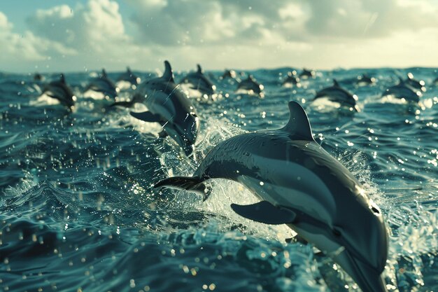 Un groupe majestueux de dauphins nageant dans l'océan