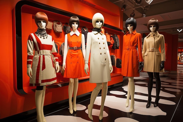 Un groupe de mannequins habillés en orange et blanc