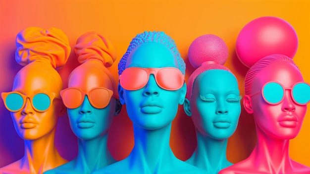 Photo un groupe de mannequins avec des lunettes sur la tête