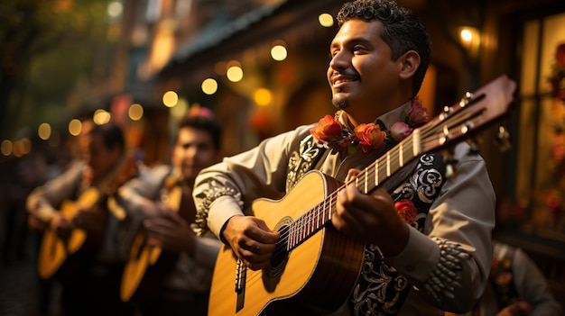 Photo un groupe de mariachi se produit sur une scène ornée d'un arrière-plan