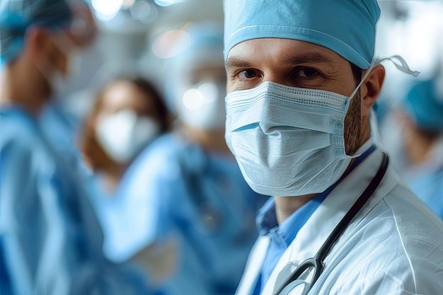 Un groupe de médecins en masque et en masque