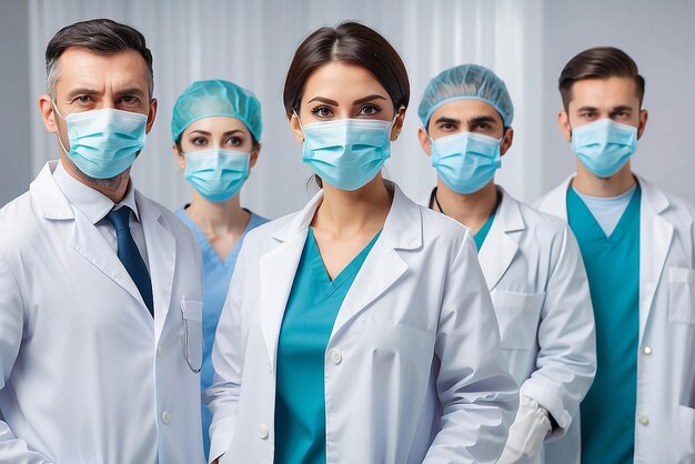 Photo un groupe de médecins avec des masques à regarder le concept de coronavirus de la caméra