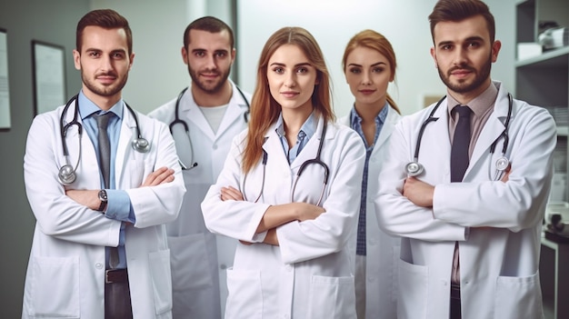 Un groupe de médecins se tient debout dans une chambre d'hôpital.