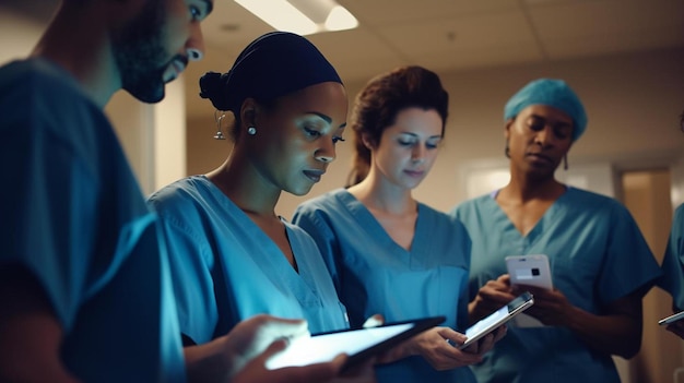 Photo un groupe de médecins avec un tableau médical en arrière-plan