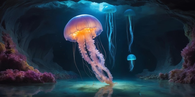 un groupe de méduses dans l'eau