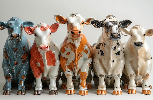 un groupe mignon de vaches et de veaux sur un fond blanc isolé