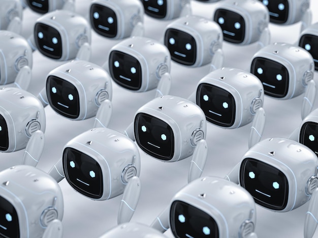 Groupe de mignons assistants robots d'intelligence artificielle sans jambe