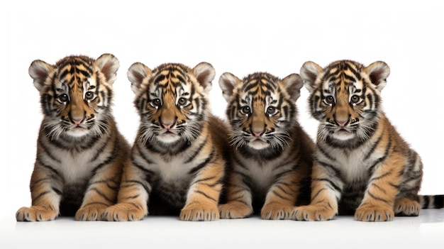Photo un groupe de mignons petits tigres sur un fond blanc