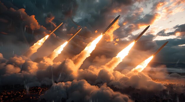 Photo un groupe de missiles dans le ciel illustration de rendu 3d