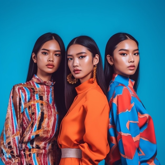 un groupe de modèles asiatiques élégants en tenue moderne audacieuse