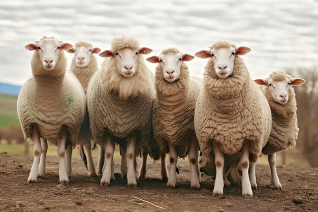 Un groupe de moutons debout à l'extérieur Generative AI