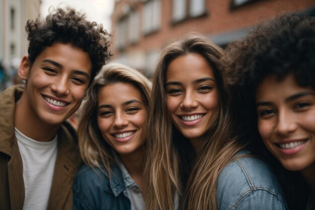 Photo un groupe multiethnique d'amis heureux dans la rue