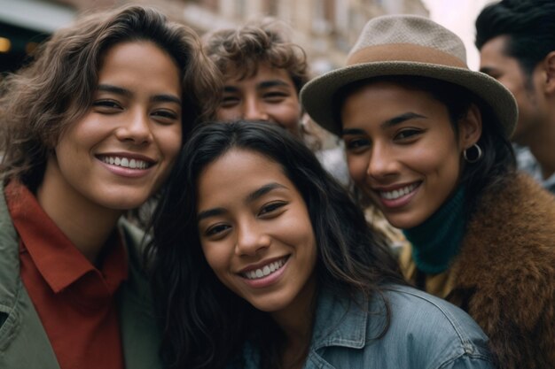 Un groupe multiethnique d'amis heureux dans la rue