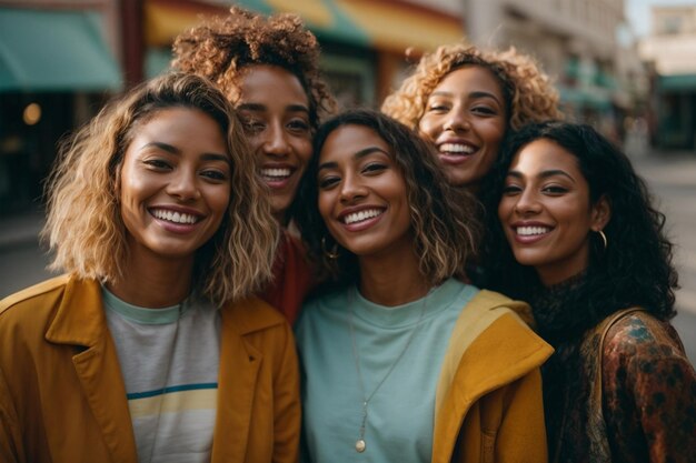 Photo un groupe multiethnique d'amis heureux dans la rue