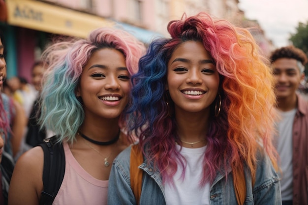 Un groupe multiethnique d'amis heureux dans la rue