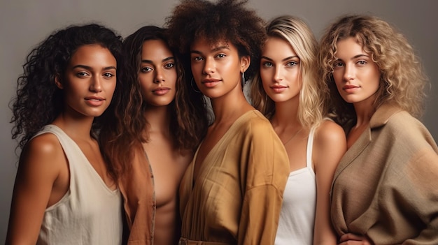 Groupe multiethnique de belles femmes posant en studio Beauté mode Generative AI