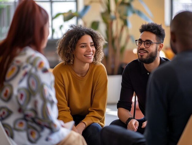 Un groupe multiethnique en conversation lors d'une réunion