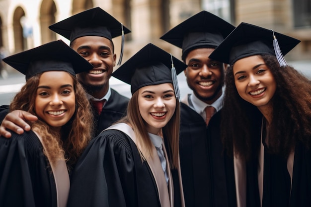 Un groupe multiethnique de diplômés souriant avec succès