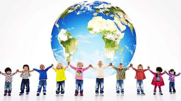 Un groupe multiethnique d'enfants se tenant par la main