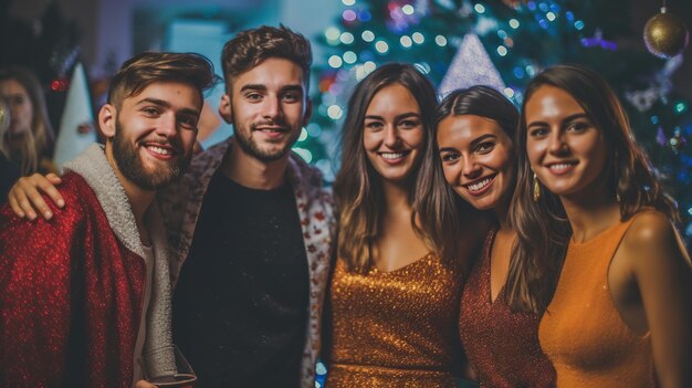 groupe multiethnique de fête de Noël