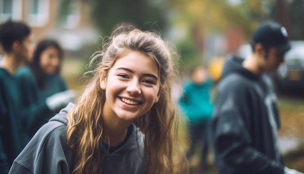 Un groupe multiethnique de jeunes adultes souriant dans la nature généré par l'IA