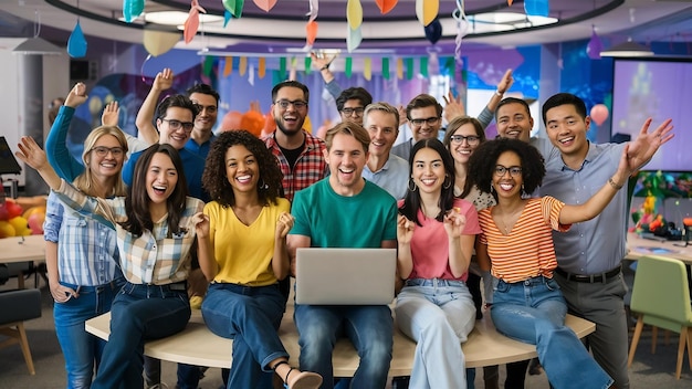 Un groupe multiracial de collègues joyeux