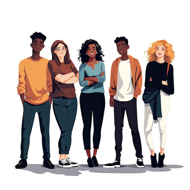 Un groupe multiracial diversifié dans une illustration vectorielle plate de dessin animé