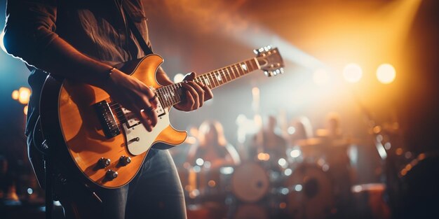 Un groupe de musique se produit sur une scène de concert