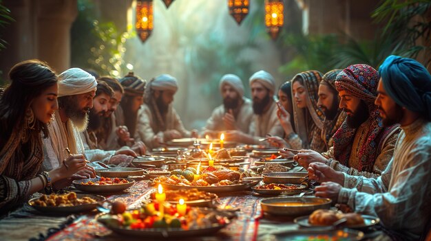 Groupe de musulmans Ramadan iftar avec des amis et de la famille