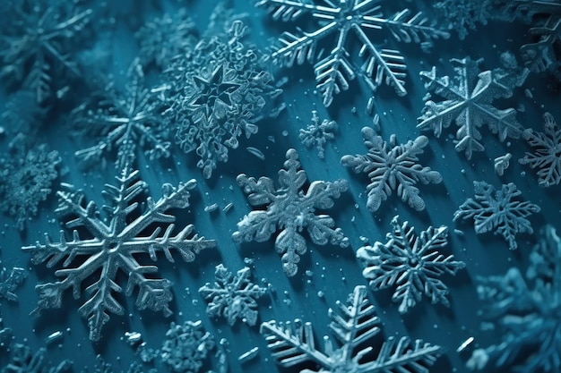 Groupe de Noël d'hiver flocon de neige gros plan fond bleu AI généré maquette de bannière d'en-tête avec copie