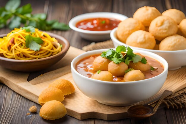 Le groupe de la nourriture de chat de Bombay comprend le golgappa ou le panipuribhelpuri sevpoori dahipuri ragda patti