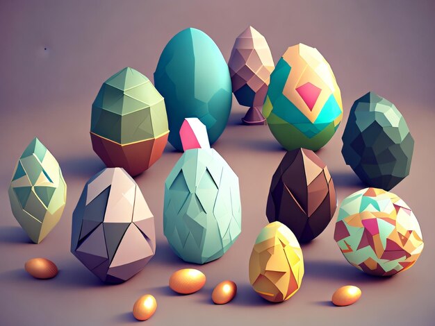 Un groupe d'œufs de Pâques avec différentes couleurs et formes.