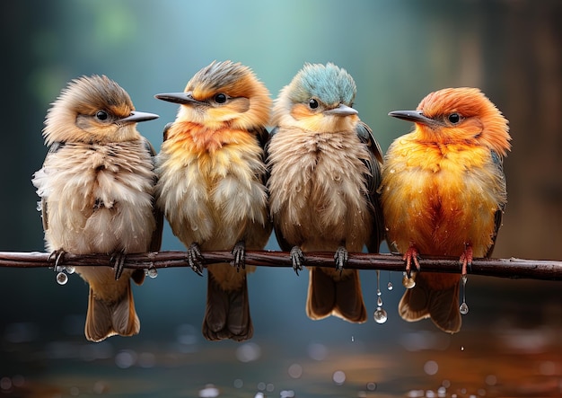 Photo un groupe d'oiseaux avec un bec ouvert et un bec plein d'eau dessus