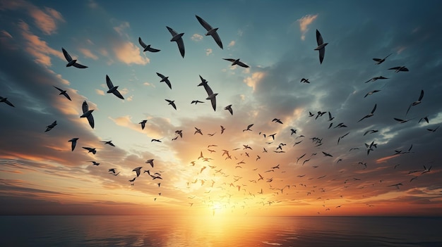 Groupe d'oiseaux planant dans les airs décrit les oiseaux