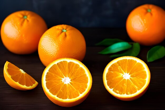 un groupe d'oranges assis sur le dessus d'une table