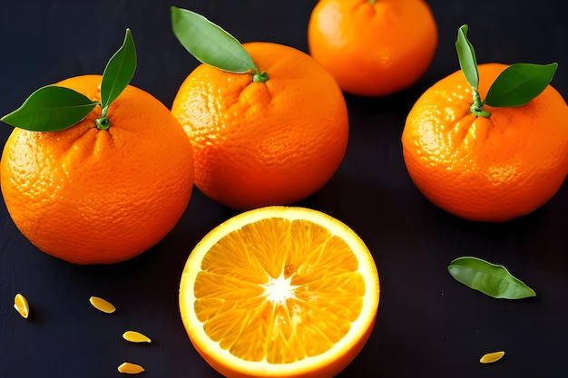 un groupe d'oranges assis sur le dessus d'une table