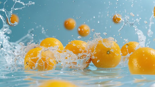 Un groupe d'oranges éclaboussant dans l'eau créant une image rafraîchissante et vibrante