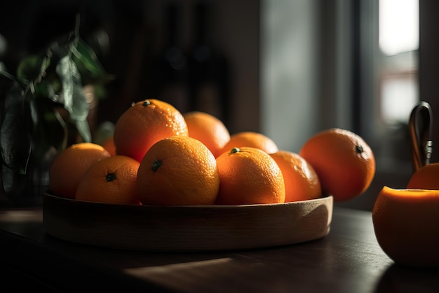 Groupe d'oranges sur table en bois