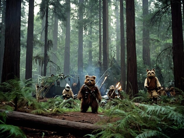 un groupe d'ours en peluche avec un bâton dans les mains et la mascotte de l'ours