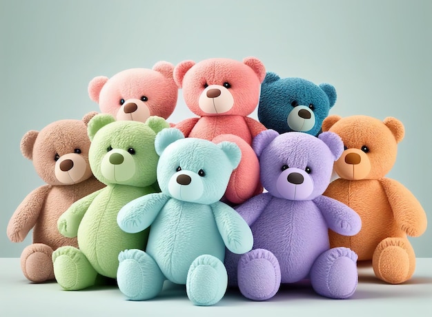 Un groupe d'ours en peluche avec l'un d'eux a un bleu.