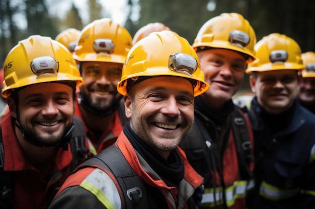 un groupe d'ouvriers de la construction avec des casques