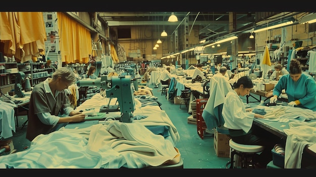 Groupe d'ouvriers dans une usine de couture