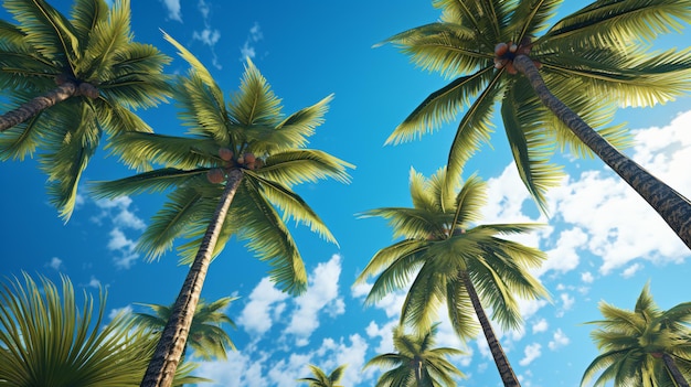 Un groupe de palmiers avec un ciel bleu