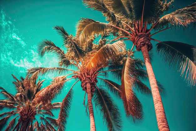 Un groupe de palmiers contre un ciel bleu IA générative