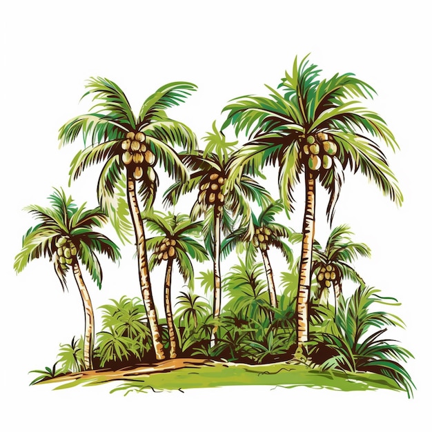 Un groupe de palmiers sur une île herbeuse avec des noix de coco génératives ai