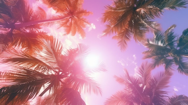 Un groupe de palmiers avec le soleil en arrière-plan