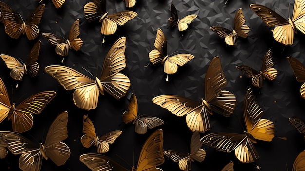 Photo un groupe de papillons d'or sur une surface noire