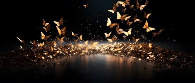 Un groupe de papillons vole dans les airs.
